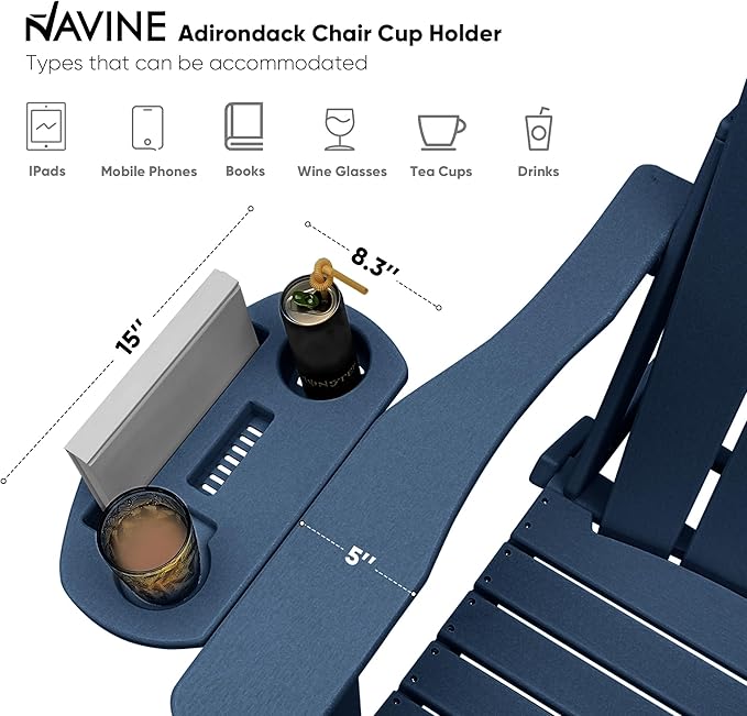 Adirondack Chair, HDPE Folding Adirondack Chair with Multifunctional Cup Holder, Weather Resistant Fire Pit Chair for porches, patios, patios, poolsides, Decks.