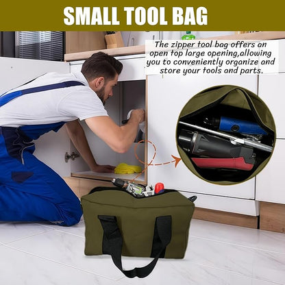BLIRITEL Wide Mouth Tool Bag, Heavy Duty Canvas Tool Storage Bag, Large Capacity Handbag, Multi-function Tool Organizer Tote Bag for Storage Wrenches Pliers (Army Green, 18 Inch)