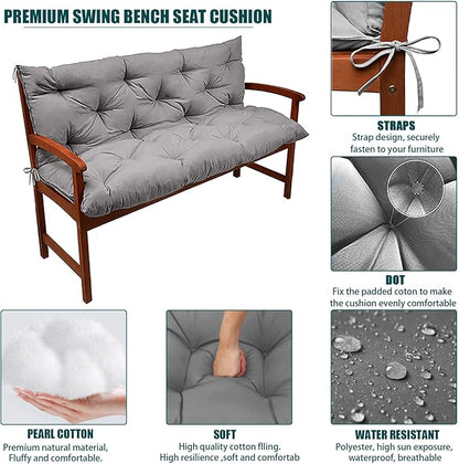 Swing Replacement Seat Cushions, 2-3 Seater Bench Cushions for Outdoor Furnitur with Backrest, Garden Recliner Seat Cushions Waterproof Sofa Pads (Light Gray, 71x40in)