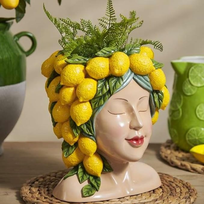 DiliComing Face-Planters Pots Head Garden Decor - 12 Inch Planters Pot with Drainage Hole for Indoor and Outdoor 10.4 x 9.1 x 11.9 Inch