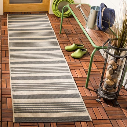 SAFAVIEH Washable Rug Outdoor Courtyard Collection - 2'3" x 18' Runner, Grey & Bone, Non-Shedding & Easy Cleaning, Ideal for Patio, Entryway, Mudroom, Hallway, Kitchen (CY6062-236)