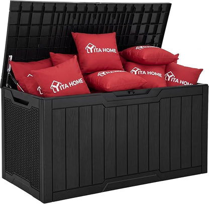 YITAHOME 100 Gallon Large Outdoor Deck Box, Waterproof Resin Storage Box, Lockable Indoor Outdoor Storage Container for Patio Furniture Cushions, Pool Accessories, Garden Tools, Black