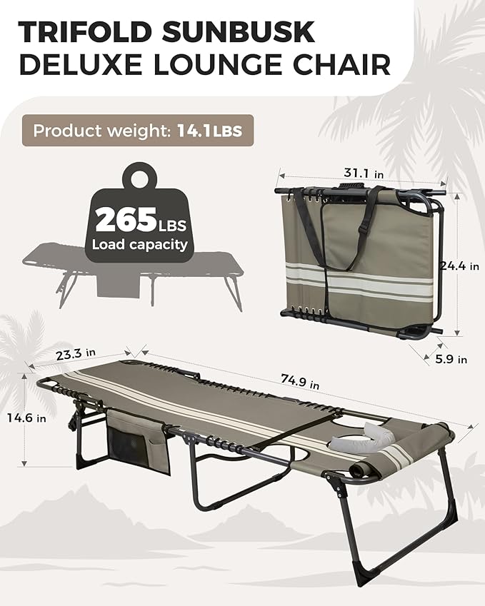 KingCamp 2 Pack Tanning Chair with Face Hole, Lounge Chairs Outdoor Folding Portable Comfy Adjustable 5-Position Foldable Chaise Chaser Lounger for Outside Beach Patio Sun Bathing Pool, Grey/White