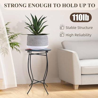 Outdoor Side Table, 21 Inch Tall Patio Side Table, Weather Resistant Metal Round Indoor End Table for Patio Yard Porch Balcony Garden Bedside