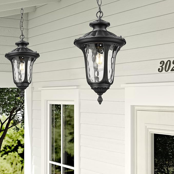 Outdoor Pendant Light for Porch, Exterior Hanging Lantern Outdoor Chandelier in Black Finish for Entryway, Doorway, Farmhouse, Foyer