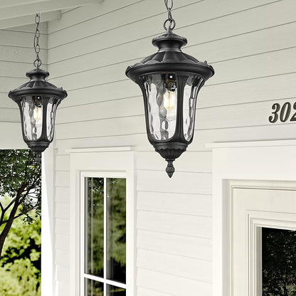 Outdoor Pendant Light for Porch, Exterior Hanging Lantern Outdoor Chandelier in Black Finish for Entryway, Doorway, Farmhouse, Foyer