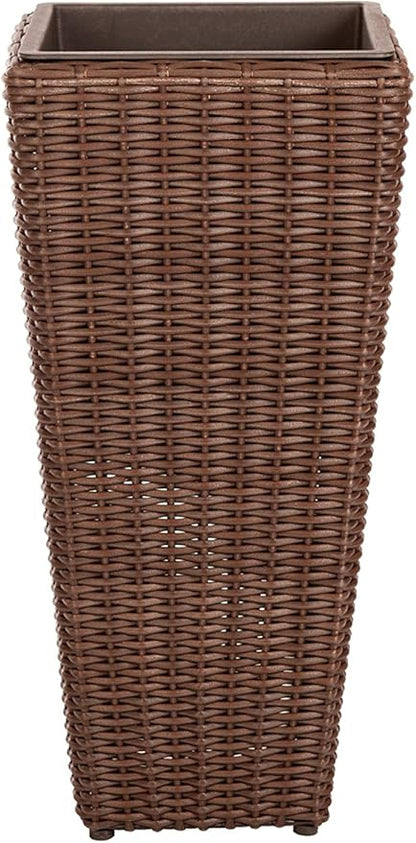 Balkene Home 62501 Alto Wicker All-Weather Planter Set with Liners Tall Plant Decor Box for Outdoors Patio Herb Garden Furnishings - Mocha - Pack of 2