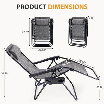 NEWBULIG Zero Gravity Chairs Set of 2, Lounge Chair Folding Portable Adjustable Camping Recliner with Adjustable Pollow, Mesh Back, Cup Holder Trays Lawn Patio Chair for Pool Beach