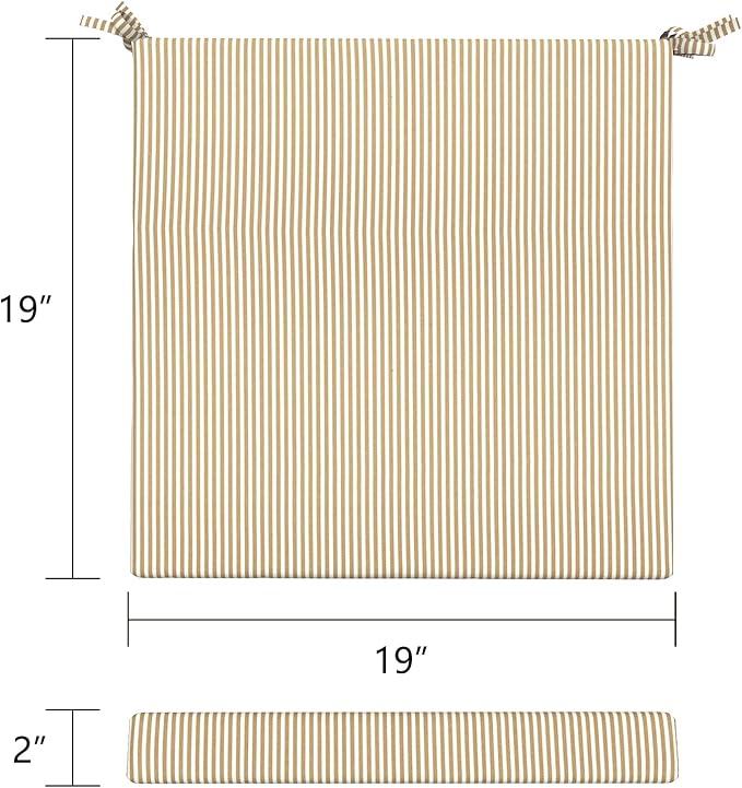 LVTXIII Outdoor Seat Cushions Set of 4 Square Corner Chair Cushions with Ties, Patio Chair Pads for Home Office and Patio Garden Furniture Decoration 19"x19"x2", Strip Beige