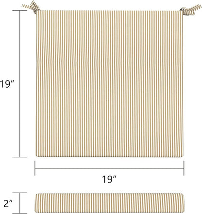 LVTXIII Outdoor Seat Cushions Set of 4 Square Corner Chair Cushions with Ties, Patio Chair Pads for Home Office and Patio Garden Furniture Decoration 19"x19"x2", Strip Beige