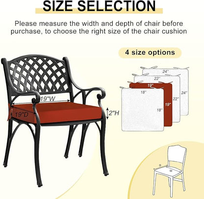 downluxe Waterproof Outdoor Chair Cushions for Patio Furniture, 19" x 19" x 2" Patio Chair Cushion with Adjustable Ties & Portable Handle, Square Outdoor Cushion with Removable Cover, Orange, 2 Pack