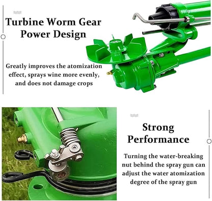2-inch farm irrigation nozzle with pressure gauge, 360 ° rotating large area water spray, 3-8 bar working pressure, flange connection, suitable for farmland, tea，gardens, parks, construction sites...