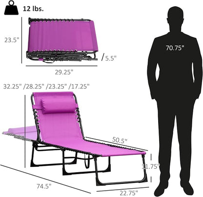 Outsunny Folding Chaise Lounge Chair, Patio Sun Tanning Chair, Outdoor Chaise Lounger with 4-Position Reclining Back, Breathable Mesh Seat for Beach, Poolside, Yard, Purple