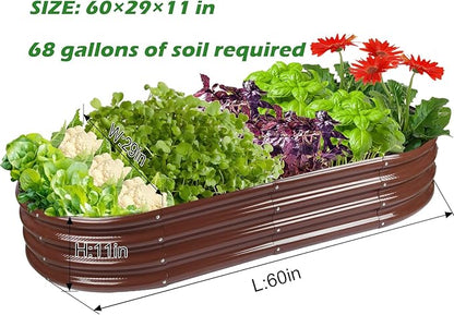 Rakukiri Raised Garden Bed GRS Certified Galvanized Planter Box Outdoor, 5ft Oval Rot-Resistant Metal Garden Bed Planter, Recycled Material Planter for Vegetables Flowers Herbs (Brown)