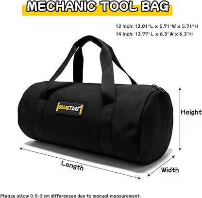 14 Inch Small Tool Bags for Men, Wide Mouth Zipper Tool Storage Bag, Large Capacity Canvas Tool Tote Bag, Multi-Function Tool bag for Storage Wrenches, Screwdrivers, Repair Tools (Black)