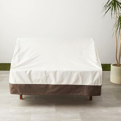 Amazon Basics 2-Seater Deep Lounge Sofa, Outdoor Couch and Patio Furniture Covers, Waterproof, Anti-UV, Durable, Beige/Tan