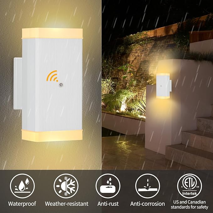 Dusk to Dawn Outdoor Wall Lantern, Waterproof Exterior Wall Sconce, Anti-Rust Aluminum Wall Mount Lighting Rectangular Design – Up Down Light fixtures for Porch, Patio or Garage, 2 Pack