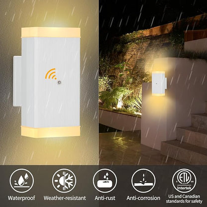 Dusk to Dawn Outdoor Wall Lantern, Waterproof Exterior Wall Sconce, Anti-Rust Aluminum Wall Mount Lighting Rectangular Design – Up Down Light fixtures for Porch, Patio or Garage, 2 Pack