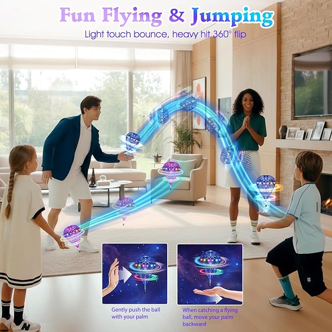 Bouncing Fly Ball, Magic Hover Spinner with Dazzling Lights, Floating Cosmic Globe Party Toy, Christmas Birthday Gift for 6 7 8 9 10+ Year Old Boys Girls (Blue)