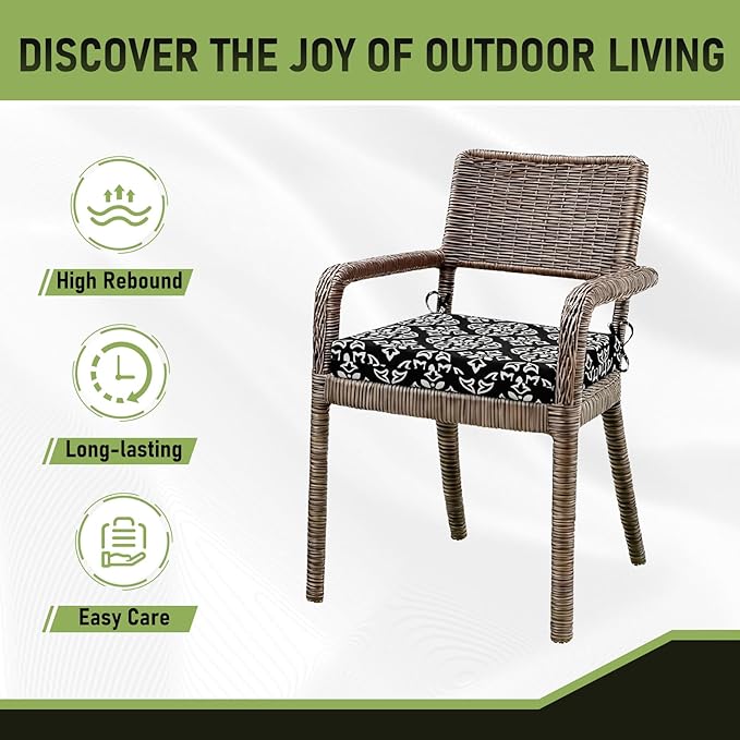 Basic Beyond Outdoor Chair Cushions Set of 4, Square Corner Outdoor Cushions for Patio Furniture, Water Resistant Patio Chair Cushions with 2 Ties, 18.5x16x3, Medallion