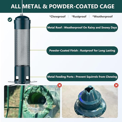 LCSEVEN Bird Feeders for Outdoors Squirrel Proof with Weight-Activated Perches, Hanging Bird Feeder for Outside, Metal Feeder for Wild Cardinal, Finch, Blue Jay, Chickadee, 3LB Seed Capacity, Green