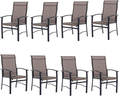 Patio Dining Chairs Set of 8, Outdoor Dining Chairs with High Back, Metal Outdoor Chair Set with Comfort and Durability, Patio Chair for Deck Lawn Kitchen Garden Backyard, Mocha