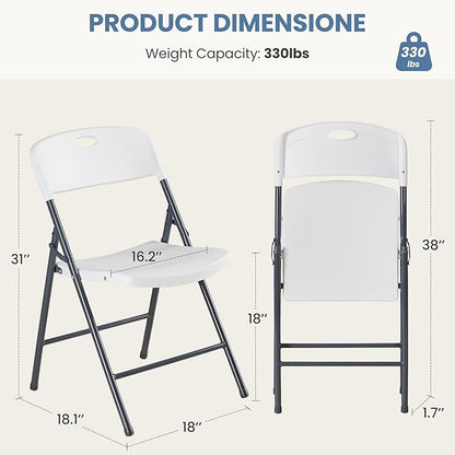 DUMOS 10 Pack Folding Chairs Heavy Duty - Plastic Stackable Portable Dining Chairs Set, Wedding, Party, Patio, Garden, for Indoor Outdoor, for Home and Office, Conference, White