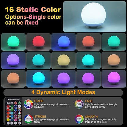 16-Color USB Rechargeable LED Ball Night Light with Remote, 4 Modes & 8 Brightness, 4.7 Inch Compact Mood Light for Bedroom, Parties, Holidays Shower,Party,Christmas Decor