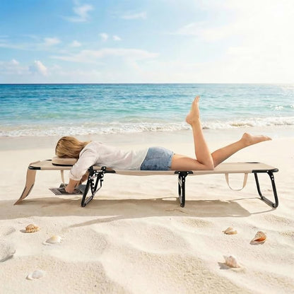 GYMAX Beach Lounge Chair, Sunbathing Chair Patio Lounge Chair Folding Adjustable Recliner with Hole for Face (1, Sand)