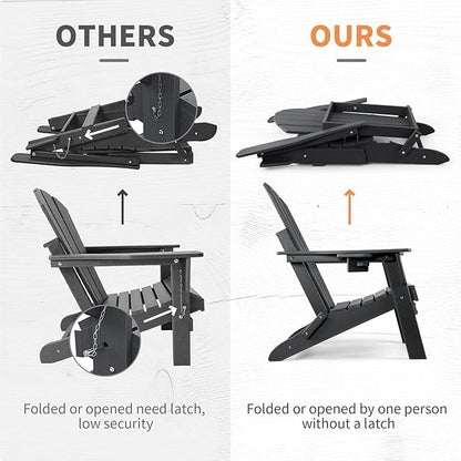 FUNBERRY Folding Adirondack Chair, All Weather HDPE Fire Pit Chairs with Cup Holder for Outdoor