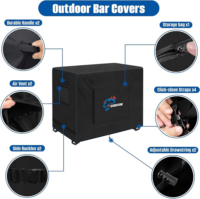 SIRUITON Outdoor Bar Cart Cover for 36 Inch Portable Outdoor Table, Heavy Duty 600D Oxford Fabric Outdoor Waterproof BBQ/Worktable Metal Movable Table Cover