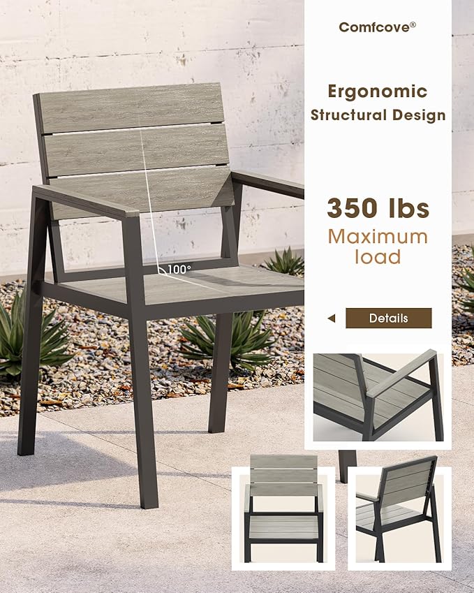 Outdoor Patio Dining Chairs Set of 2, Aluminum & HDPE All-Weather for Deck, Lawn, Backyard, Pool and Indoor Use (Classic Gray)