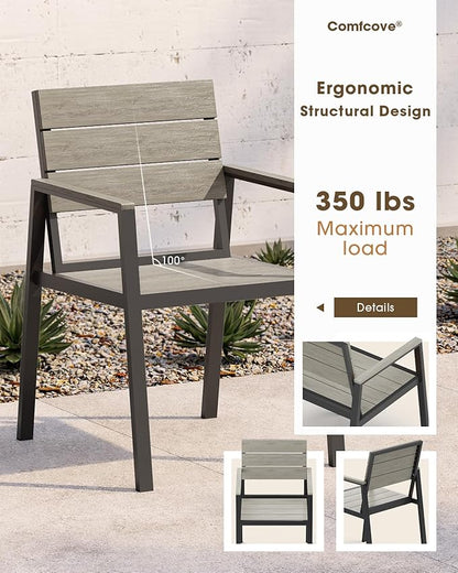Outdoor Patio Dining Chairs Set of 2, Aluminum & HDPE All-Weather for Deck, Lawn, Backyard, Pool and Indoor Use (Classic Gray)