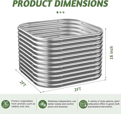 2 Pack Tall 2x2FT Corrugated Galvanized Steel Raised Garden Bed Outdoor, Metal Above Ground Garden Bed for Vegetables and Flowers, Raised Beds for Gardening-2x2FTx16inch