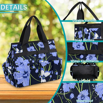 Garden Tote Bag with Pockets Flower Butterfly Gardening Bags for Tools Organizer Heavy Duty Storage Bag with Handle for Lawn Yard Casual
