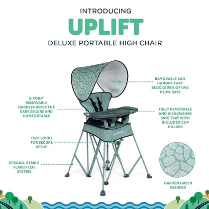 Baby Delight Go with Me Uplift Deluxe Portable High Chair | Travel High Chair | Sun Canopy | Indoor and Outdoor | Green Garden
