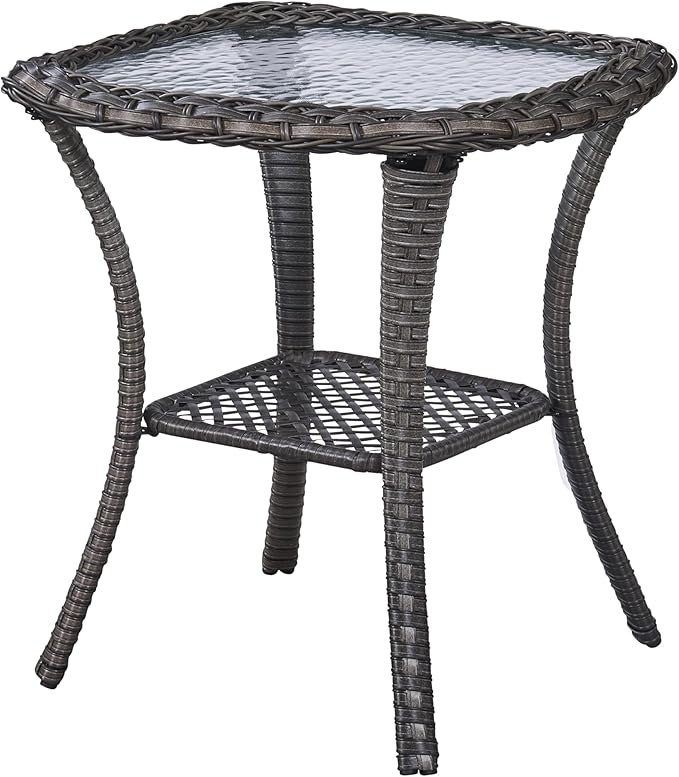 Bed Bath & Beyond Pocassy Patio Wicker Coffee Table, Outdoor Rattan Side Table - 20"X20" Grey