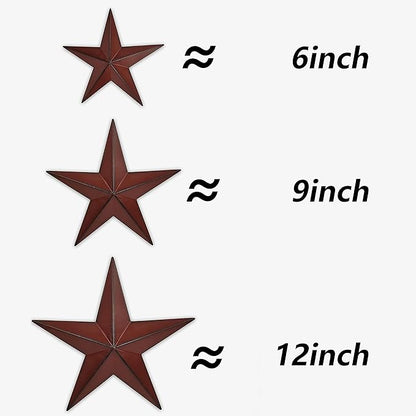 JoyEvy 6" 9" 12"（3pieces Red Black Barn Star Texas Stars Art-Metal Stars for Outside Rustic Vintage Western Wall Decor Country Home Farmhouse Wall Decorations