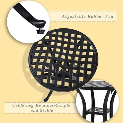Outdoor 19" Pack of 2 Cast Aluminum Round Side Table End Table for Patio, Backyard, Pool, Indoor Companion, Easy Maintenance and Weather Resistant, Black
