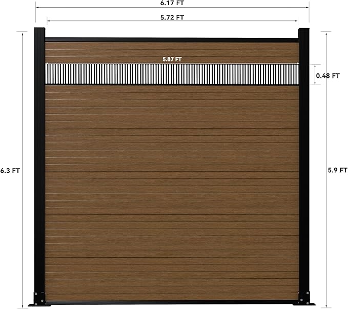 6 Feet×6 Feet Privacy Fence, Outdoor Wood Plastic Composite Fence Panel, Waterproof Security Barriers Fencing, WPC (Brown, Vertical (1 Panel - 1 Post))