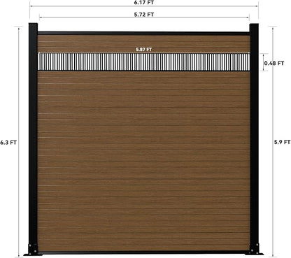 6 Feet×6 Feet Privacy Fence, Outdoor Wood Plastic Composite Fence Panel, Waterproof Security Barriers Fencing, WPC (Brown, Vertical (1 Panel - 2 Post))