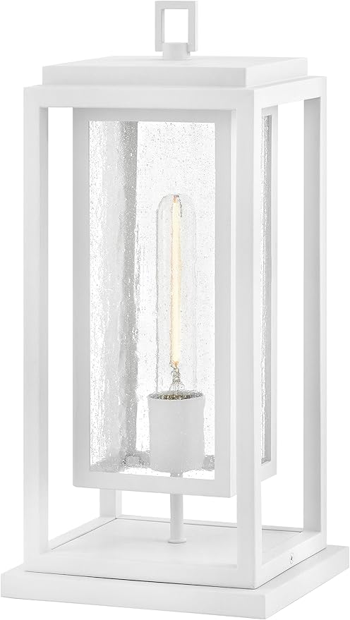 Hinkley Republic Medium Pier Mount Outdoor Lantern - Low Voltage, LED Included, Composite, Clear Seedy Glass Panes, Anti-Fading Finish -Textured White Finish