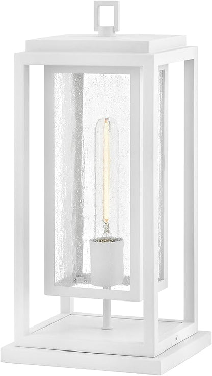 Hinkley Republic Medium Pier Mount Outdoor Lantern - Low Voltage, LED Included, Composite, Clear Seedy Glass Panes, Anti-Fading Finish -Textured White Finish