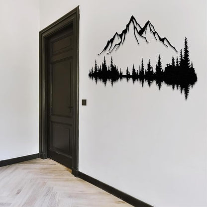 Wita Home Mountain and Forest Metal Wall Art, Wall Mounted Home Decor, Pine Trees and Mountain Wall Art for Living Room, Bedroom or Office, Large Outdoor Wall Decor, Nature Christmas Decor (Black, 110x73 inches)