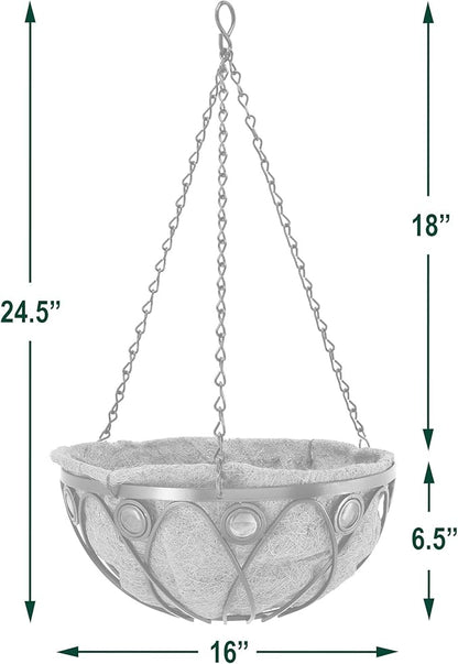 Arcadia Emerald Series Round Hanging Basket Planters, 16-Inch