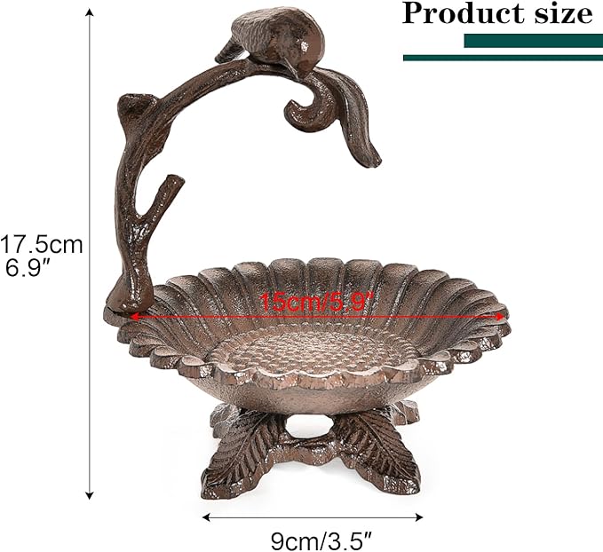 Sungmor Cast Iron Sunflower Birdbath for Outdoors, Vintage Small Fence Post Bird Feeder Bird Seed Tray, 6.1 Inch Patio Table Bird Bath Bowl, Home Garden Lawn Yard Decorations, Rustic Brown
