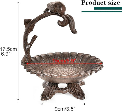 Sungmor Cast Iron Sunflower Birdbath for Outdoors, Vintage Small Fence Post Bird Feeder Bird Seed Tray, 6.1 Inch Patio Table Bird Bath Bowl, Home Garden Lawn Yard Decorations, Rustic Brown