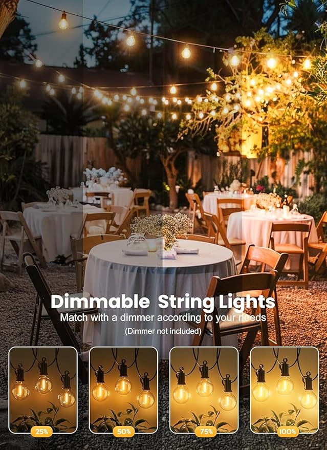 Brightown Outdoor String Lights, 55FT 25 G40 Bulbs Shatterproof IP65 Patio Lights,Dimmable Hanging Connectable Waterproof Globe LED Outdoor Lights for Backyard, Bistro,Deck