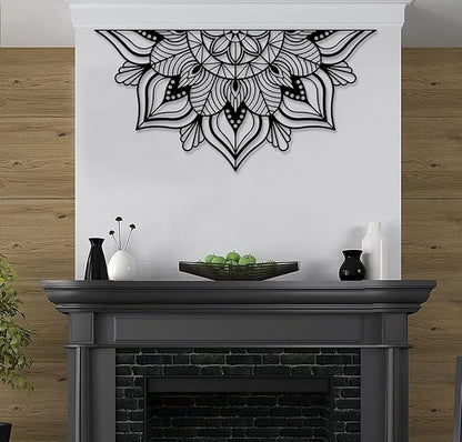 Resama Large Metal Mandala Wall Decor, Unique Lotus Flower Wall Art, Suitable for Office and Home Indoor and Outdoor Decoration (Black, 45''x22.6'' / 114x57.5cm)