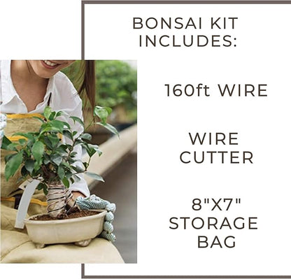 Bonsai Starter Bundle – Premium Bonsai Soil 8.2QT + Tree Training Wire Kit 160ft with Cutter & Canvas Bag – Complete Bonsai Care & Wiring Set for Beginners & Pros